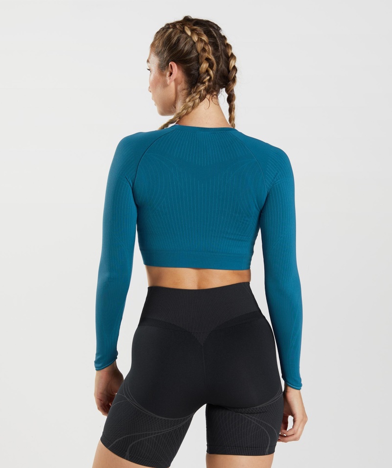Gymshark Apex Bezšvový Crop Top Atlantic Blue-shark Blue