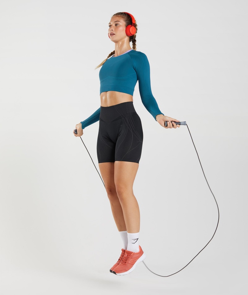 Gymshark Apex Bezšvový Crop Top Atlantic Blue-shark Blue