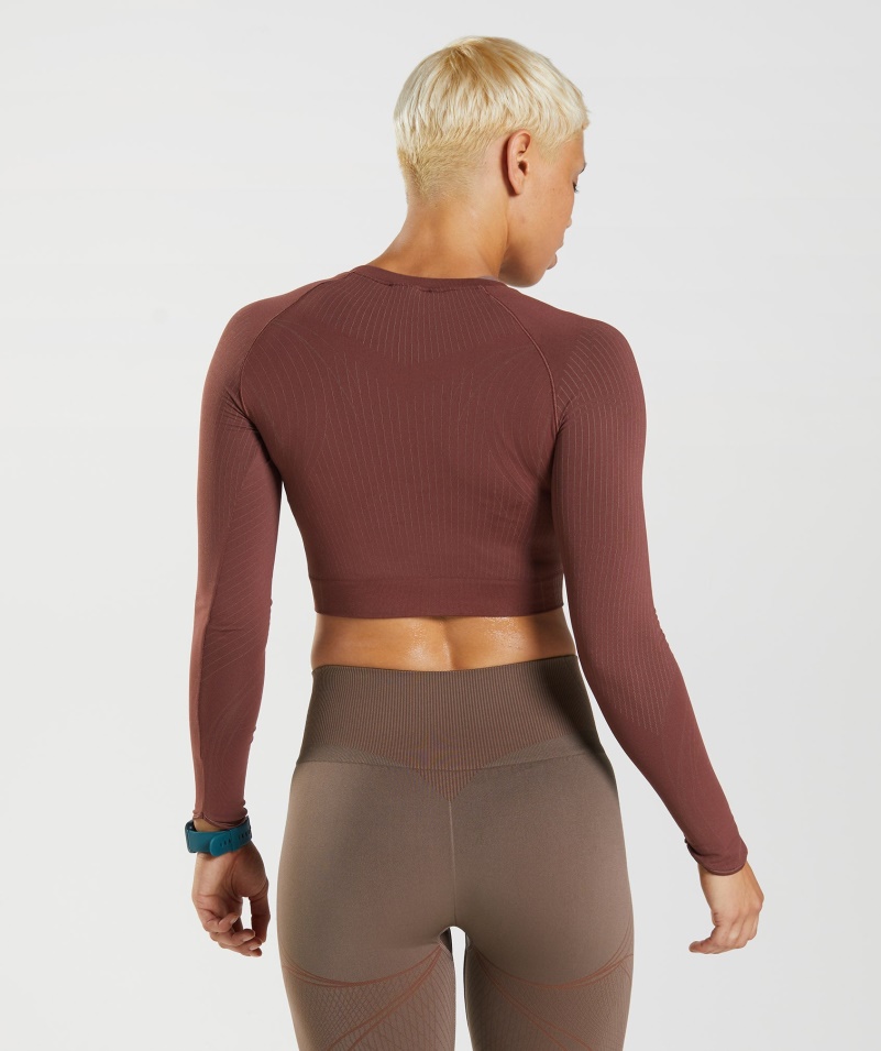 Gymshark Apex Bezšvový Crop Top čerešňovo-hľuzovka Hnedý