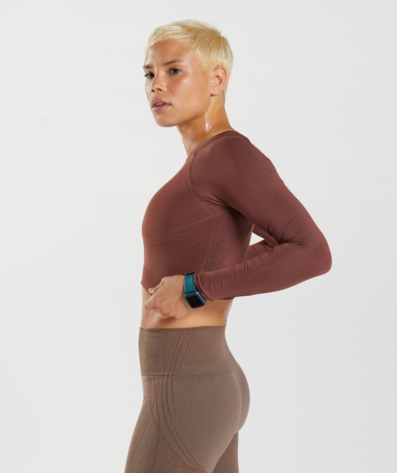 Gymshark Apex Bezšvový Crop Top čerešňovo-hľuzovka Hnedý
