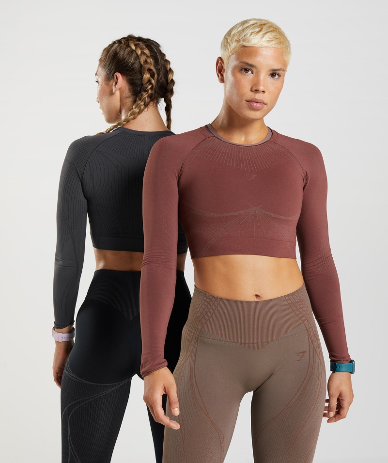 Gymshark Apex Bezšvový Crop Top čerešňovo-hľuzovka Hnedý