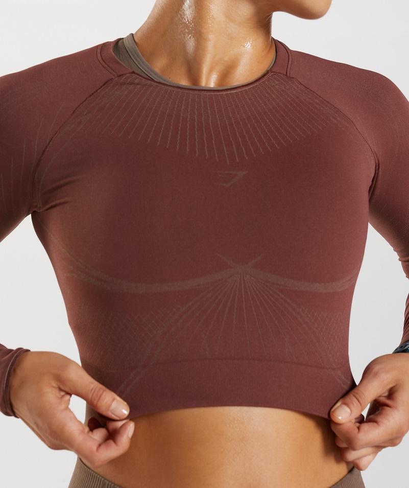 Gymshark Apex Bezšvový Crop Top čerešňovo-hľuzovka Hnedý