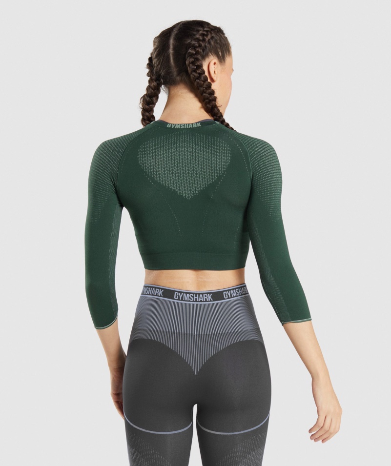 Gymshark Apex Bezšvový Crop Top Obsidián Zeleno-uhorkový Zelený