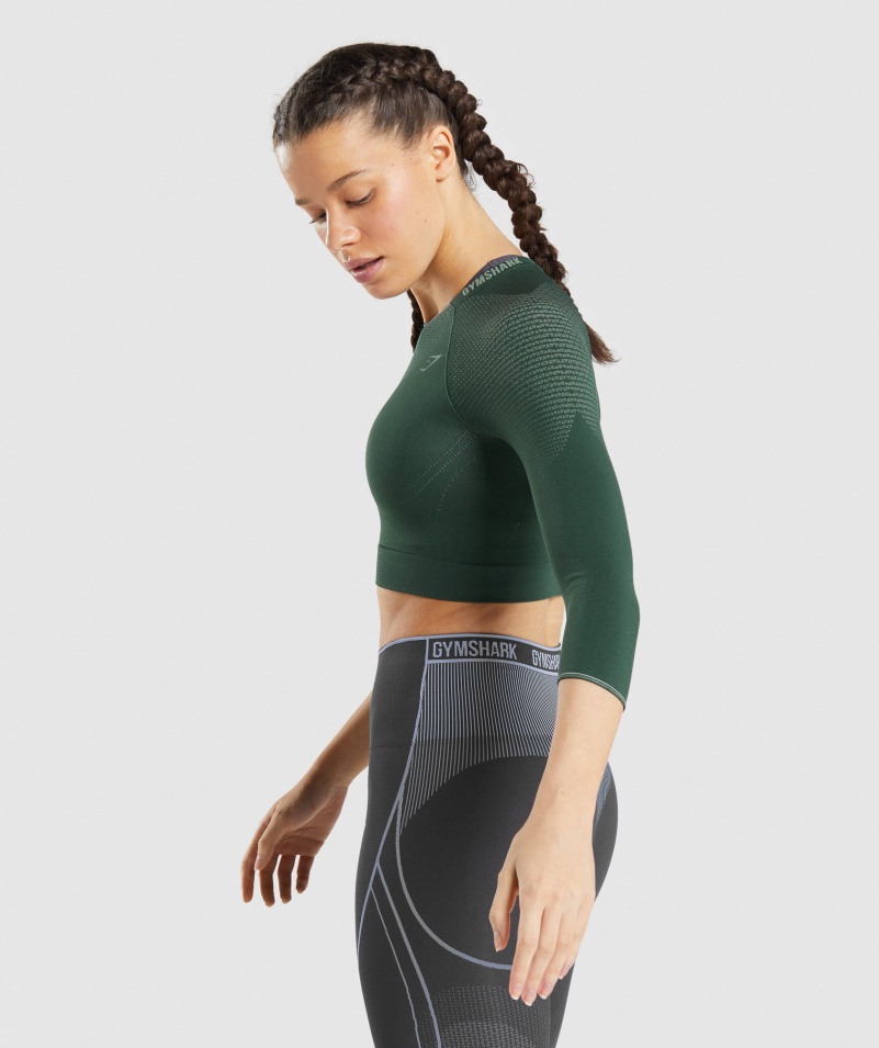 Gymshark Apex Bezšvový Crop Top Obsidián Zeleno-uhorkový Zelený