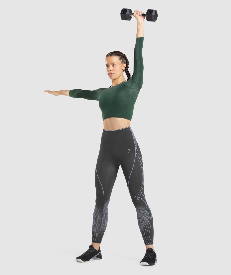 Gymshark Apex Bezšvový Crop Top Obsidián Zeleno-uhorkový Zelený