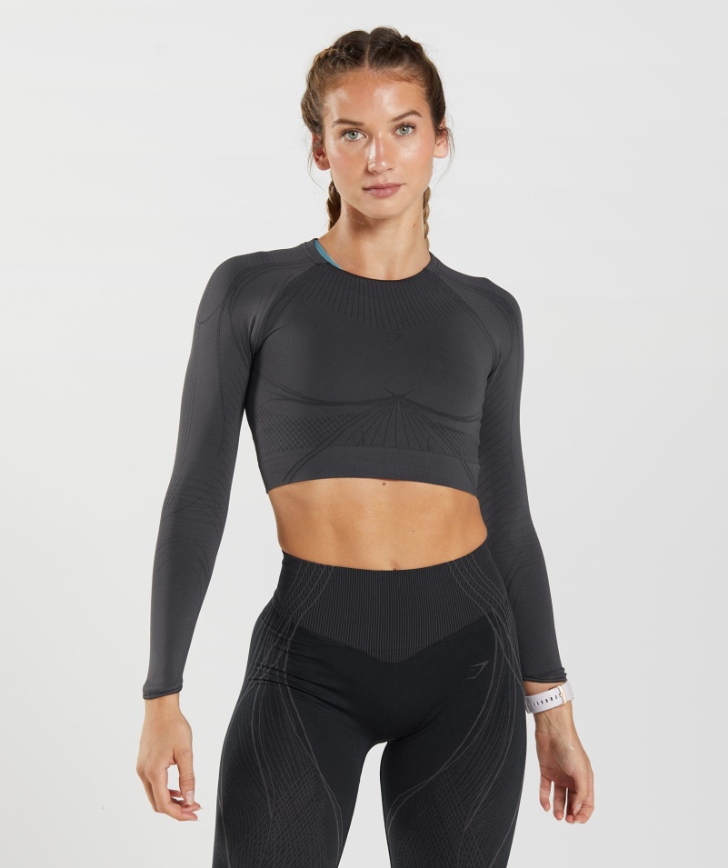 Gymshark Apex Bezšvový Crop Top ónyx Sivo-čierny