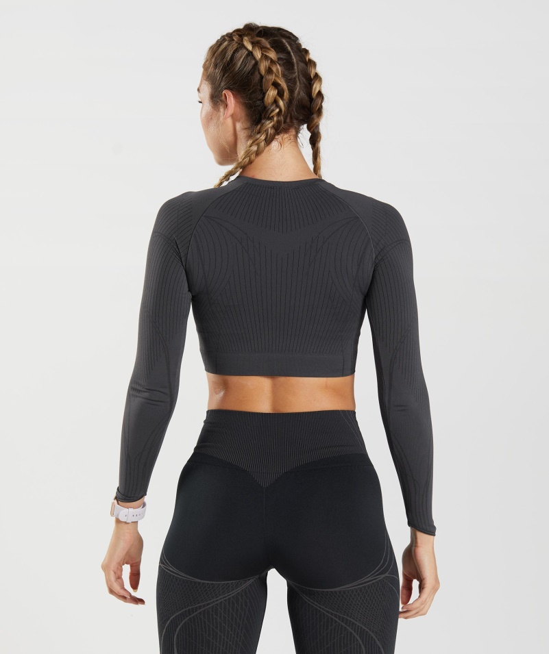 Gymshark Apex Bezšvový Crop Top ónyx Sivo-čierny