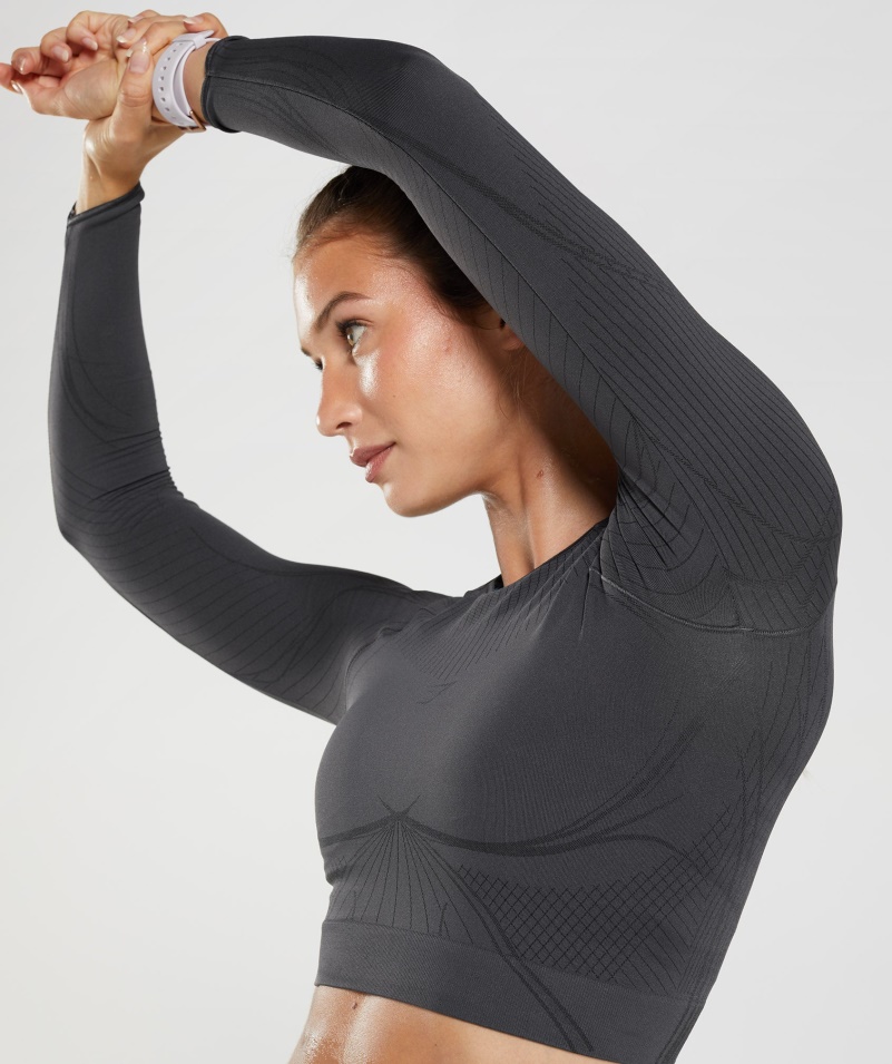 Gymshark Apex Bezšvový Crop Top ónyx Sivo-čierny