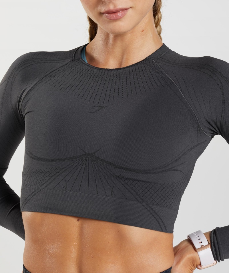 Gymshark Apex Bezšvový Crop Top ónyx Sivo-čierny