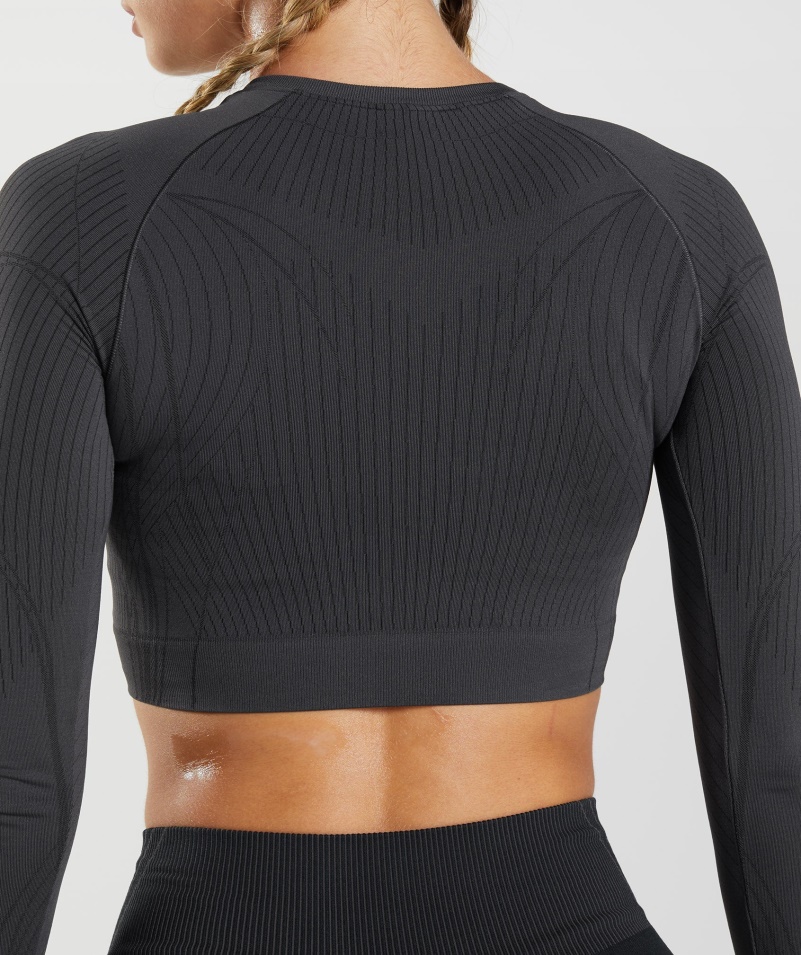 Gymshark Apex Bezšvový Crop Top ónyx Sivo-čierny