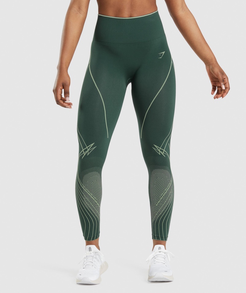 Gymshark Apex Bezšvové Výškové Legíny Obsidián Zeleno-uhorka Zelená