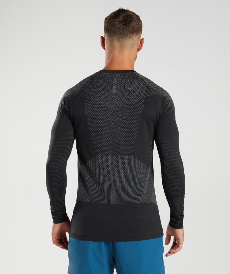 Gymshark Apex Bezšvové Tričko S Dlhým Rukávom čierno-silueta šedá