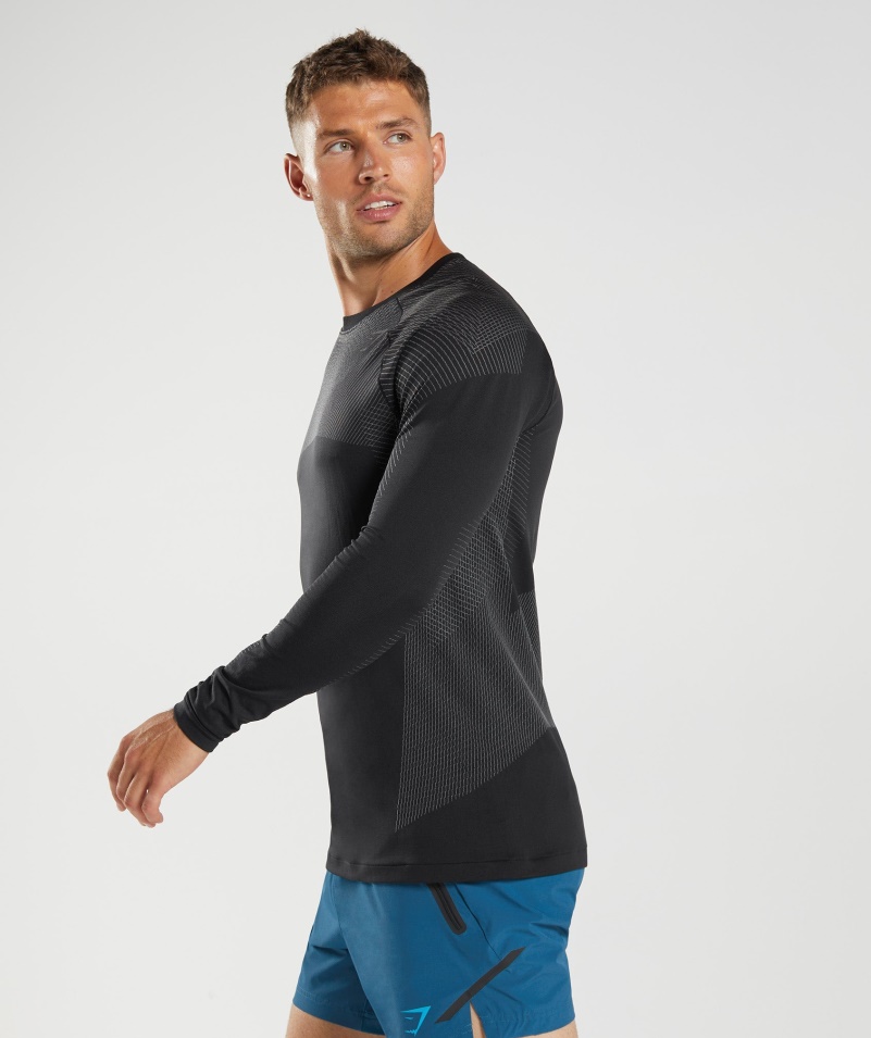 Gymshark Apex Bezšvové Tričko S Dlhým Rukávom čierno-silueta šedá