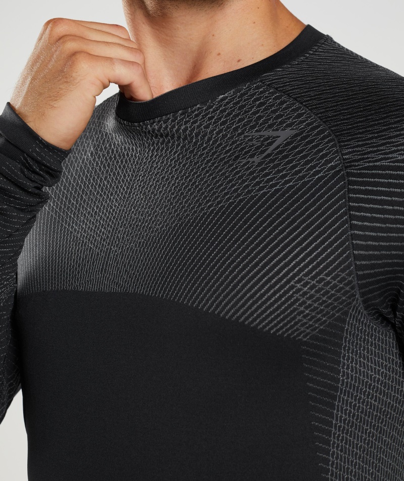 Gymshark Apex Bezšvové Tričko S Dlhým Rukávom čierno-silueta šedá