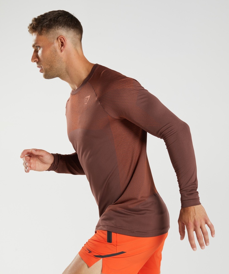 Gymshark Apex Bezšvové Tričko S Dlhým Rukávom čerešňovo Hnedo-paprikovo červené