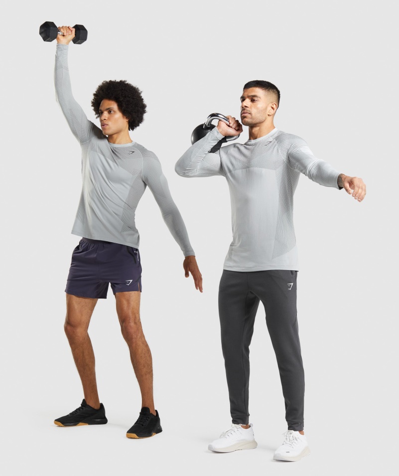 Gymshark Apex Bezšvové Tričko S Dlhým Rukávom Svetlošedá-onyx Sivá