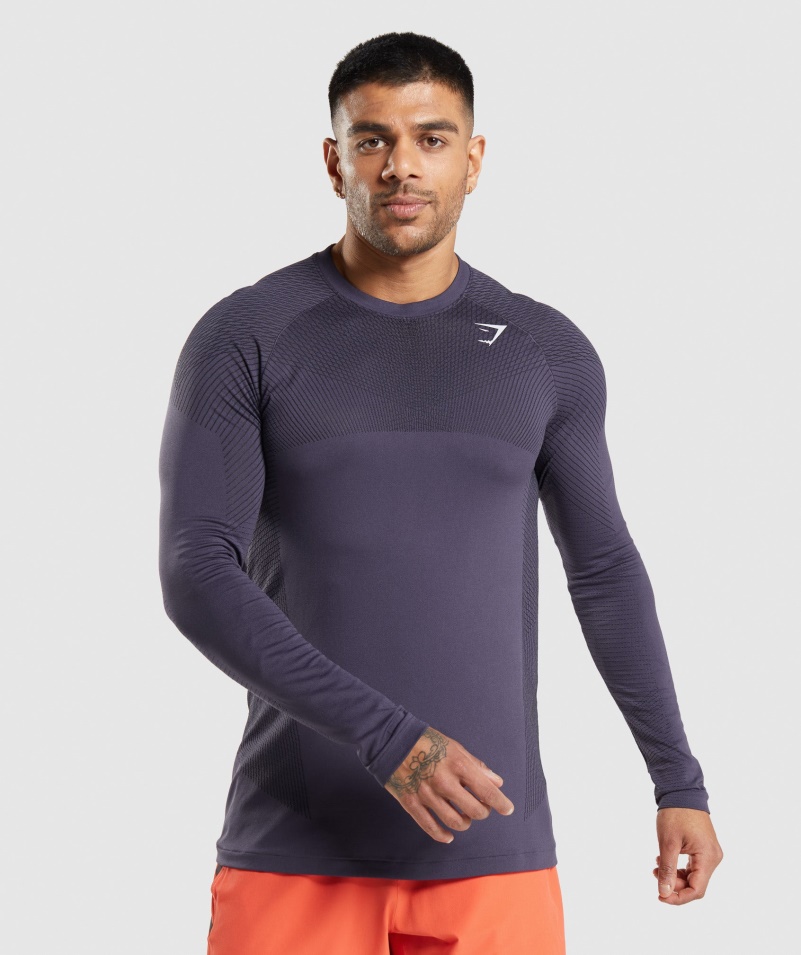 Gymshark Apex Bezšvové Tričko S Dlhým Rukávom Sýto Fialovo-čierne