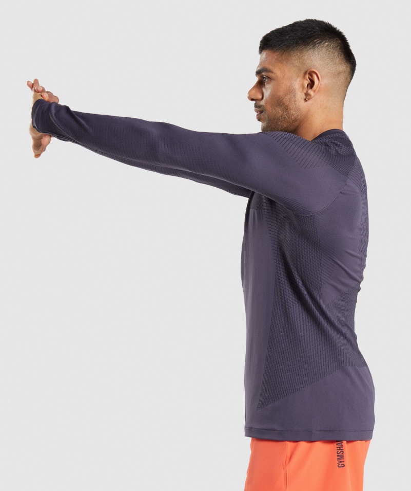 Gymshark Apex Bezšvové Tričko S Dlhým Rukávom Sýto Fialovo-čierne