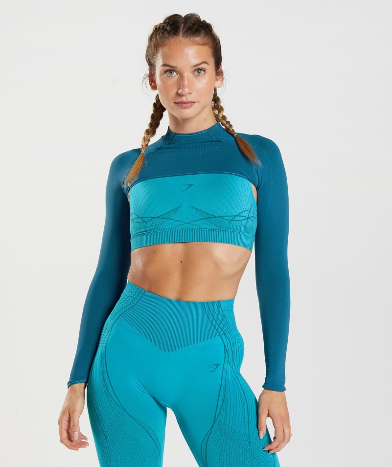 Gymshark Apex Bezšvové Pokrčenie Plecami Atlantic Blue-shark Blue