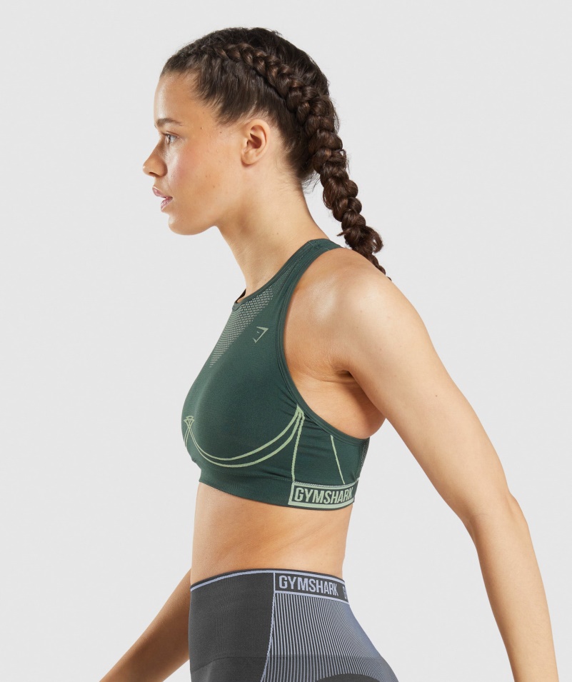 Gymshark Apex Bezšvová športová Podprsenka Obsidián Zeleno-uhorka Zelená