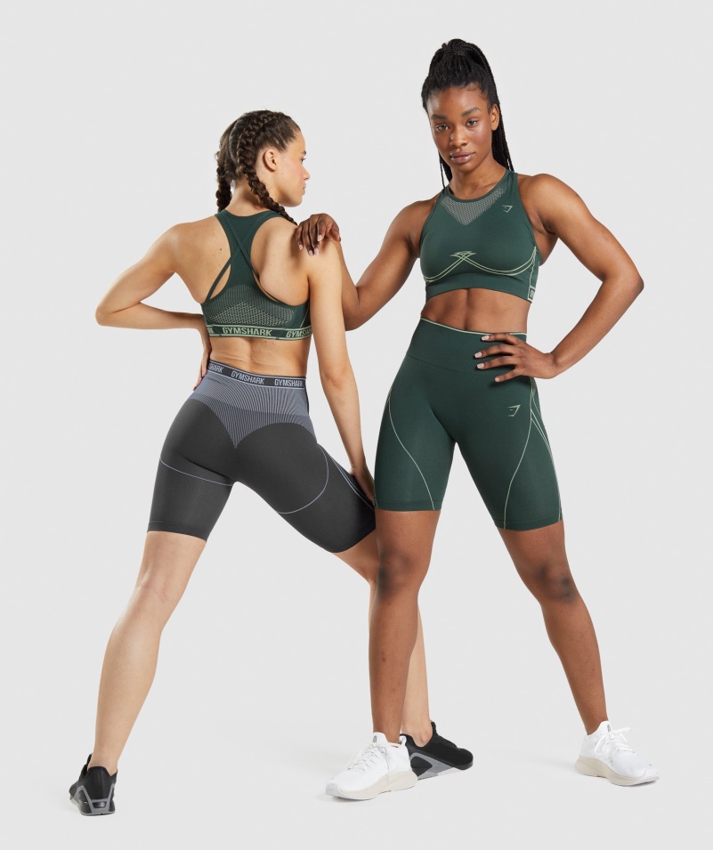 Gymshark Apex Bezšvová športová Podprsenka Obsidián Zeleno-uhorka Zelená