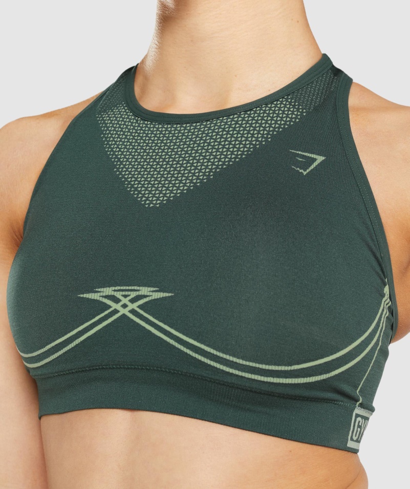 Gymshark Apex Bezšvová športová Podprsenka Obsidián Zeleno-uhorka Zelená