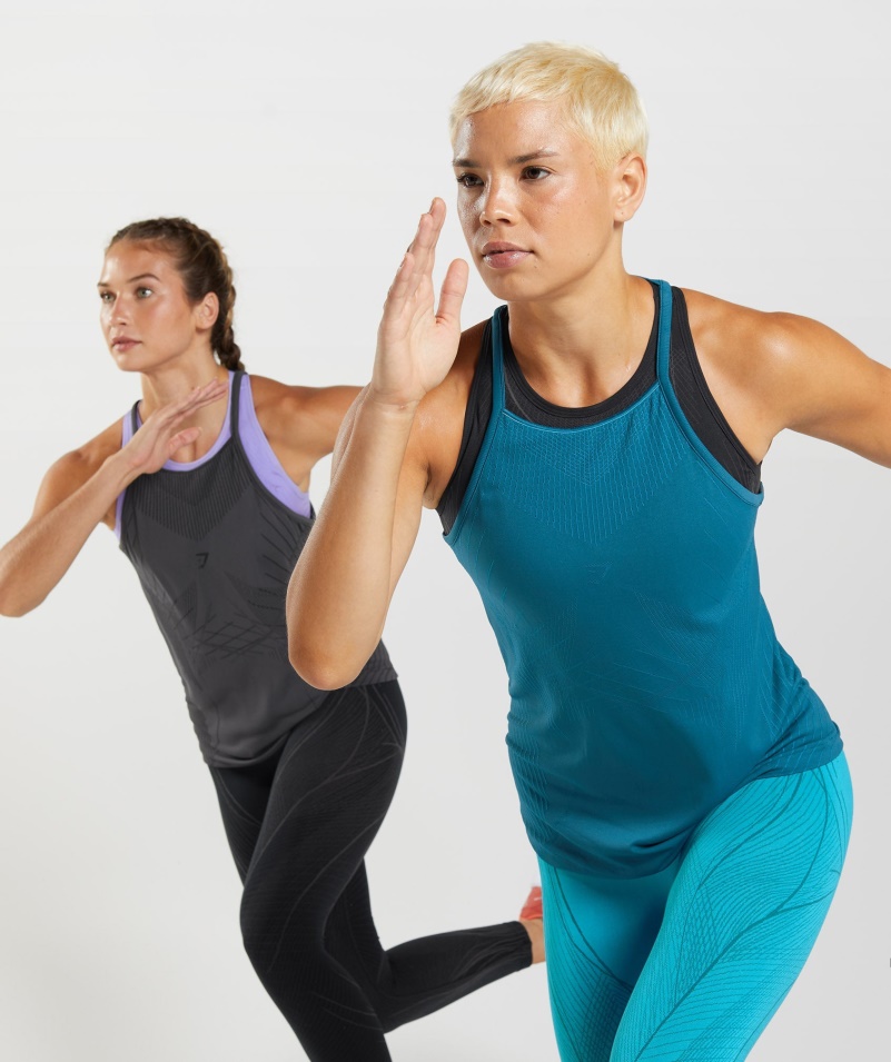 Gymshark Apex Bezšvové Tank Atlantic Blue-shark Blue