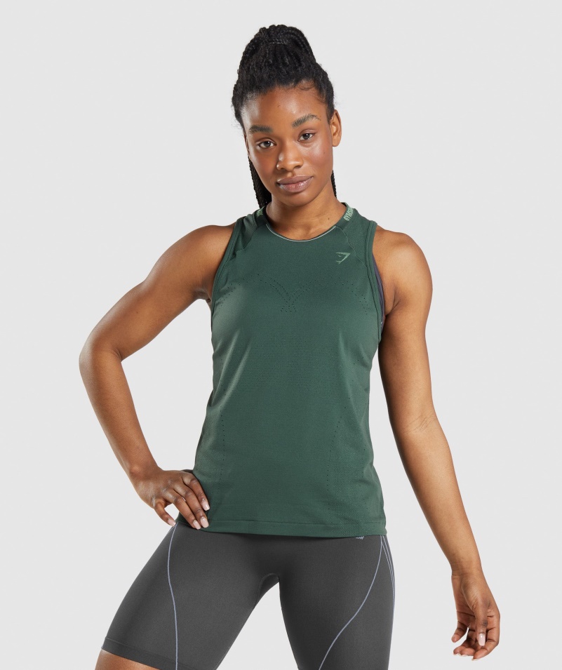 Gymshark Apex Bezšvový Tank Obsidián Zeleno-uhorkový Zelený