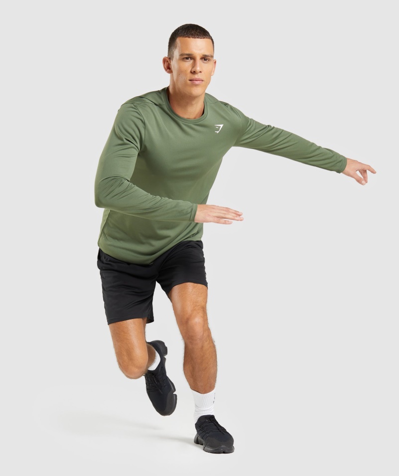 Gymshark Príchod Tričko S Dlhým Rukávom Jadro Olivové