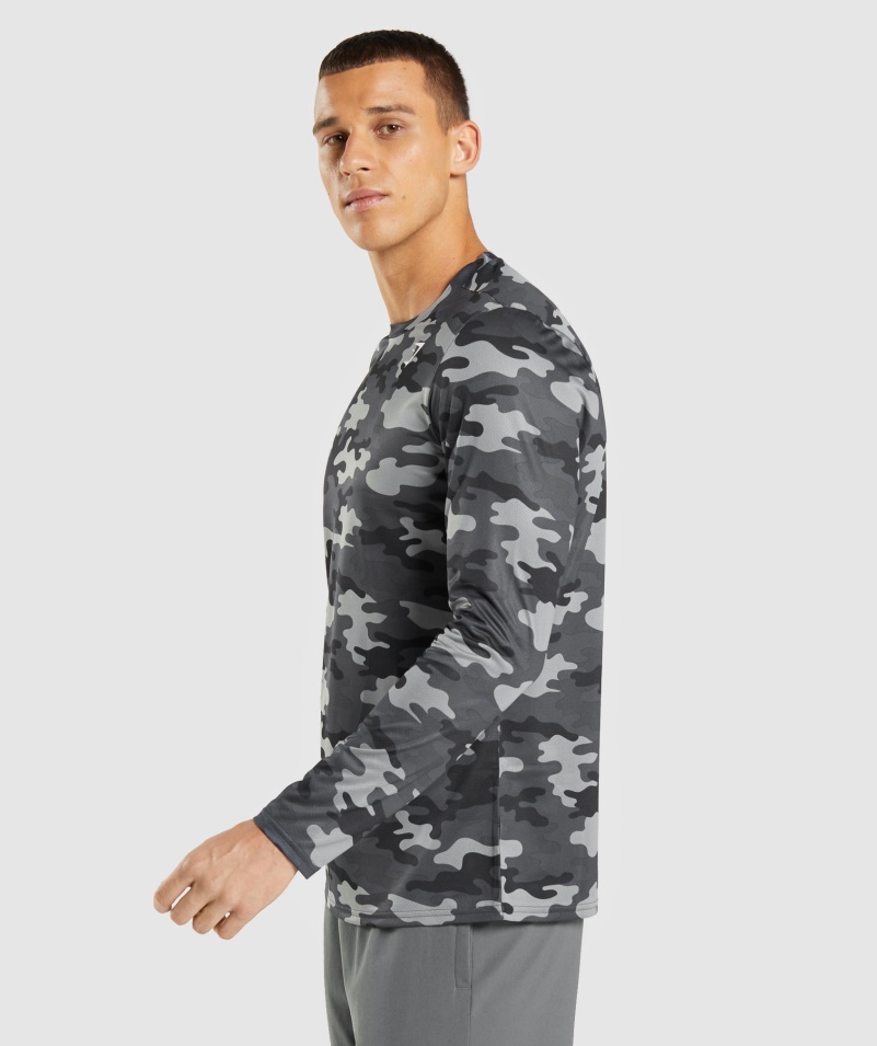 Gymshark Príchod Tričko S Dlhým Rukávom Sivá Potlač