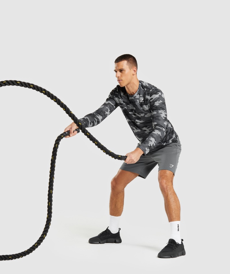 Gymshark Príchod Tričko S Dlhým Rukávom Sivá Potlač