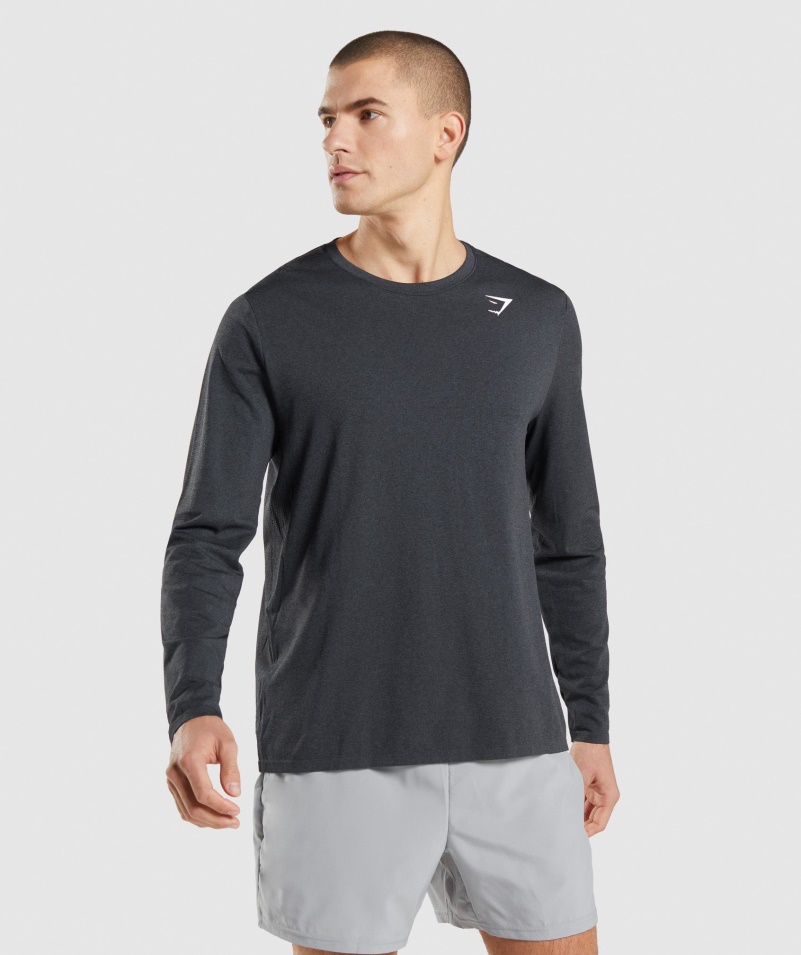 Gymshark Príchod Bezšvové Tričko S Dlhým Rukávom Black Marl