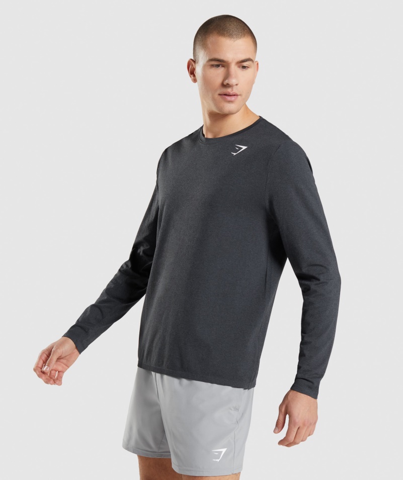 Gymshark Príchod Bezšvové Tričko S Dlhým Rukávom Black Marl