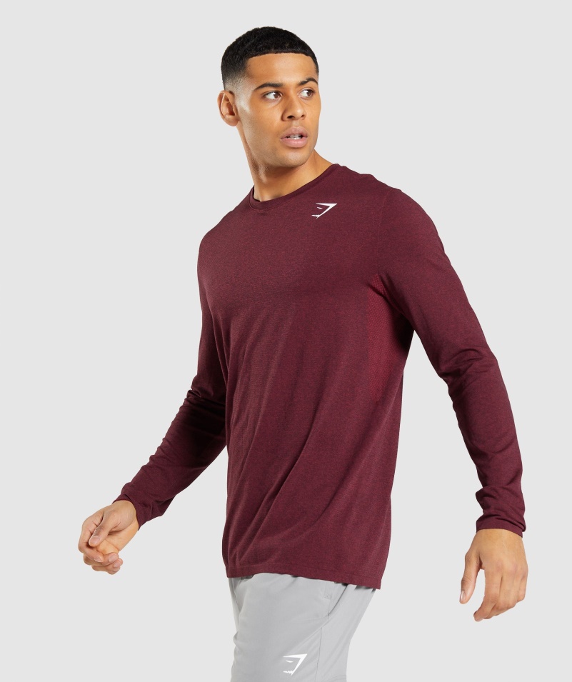 Gymshark Príchod Bezšvové Tričko S Dlhým Rukávom Bordovo červené Marl