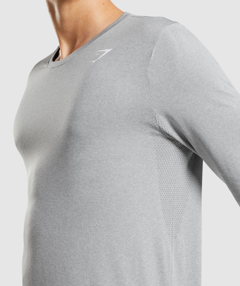 Gymshark Príchod Bezšvové Tričko S Dlhým Rukávom Sivej