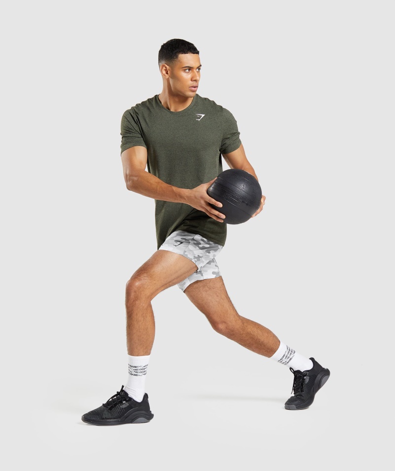 Gymshark Príchod Bezšvové Tričko S Krátkym Rukávom Jadro Olivová Marl