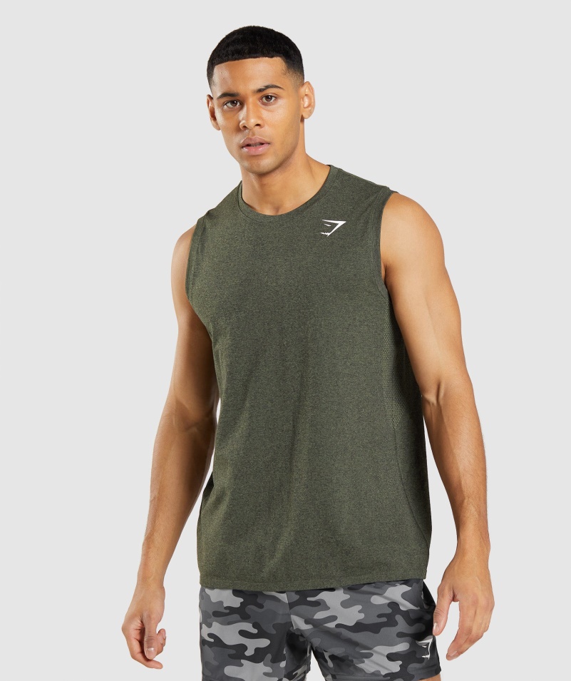 Gymshark Príchod Bezšvový Tank Jadro Olivový Opuka