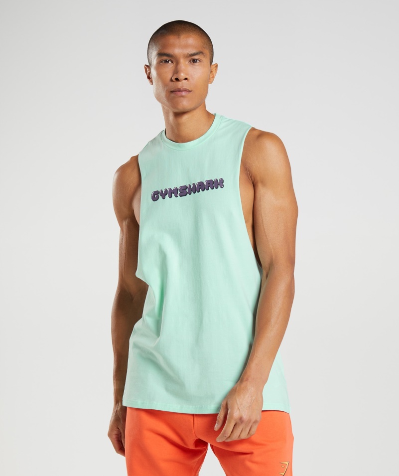 Gymshark Tlač Bublín Drop Arm Tank Turbo Blue