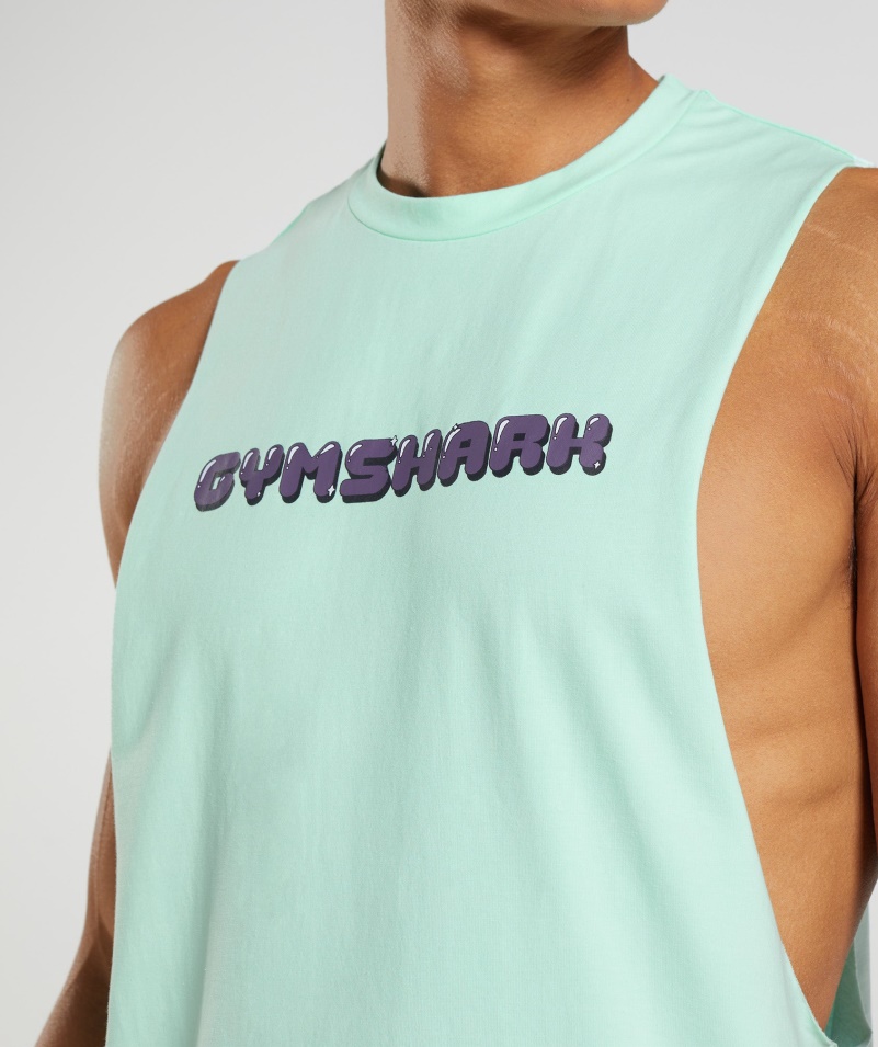 Gymshark Tlač Bublín Drop Arm Tank Turbo Blue