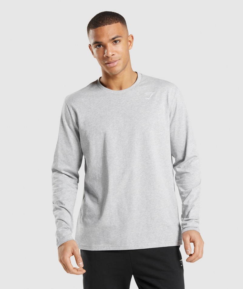 Gymshark Crest Tričko S Dlhým Rukávom Svetlosivé Jadro Marl