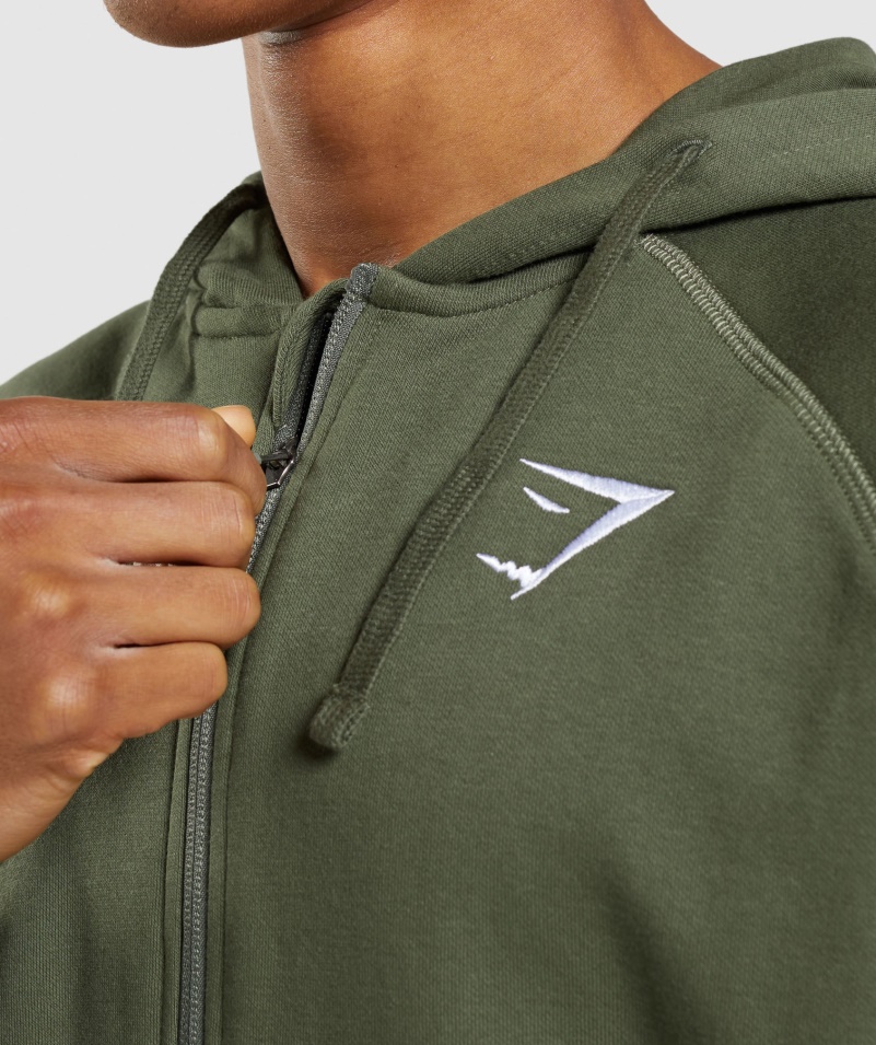 Gymshark Crest Mikina Na Zips S Kapucňou Core Olive