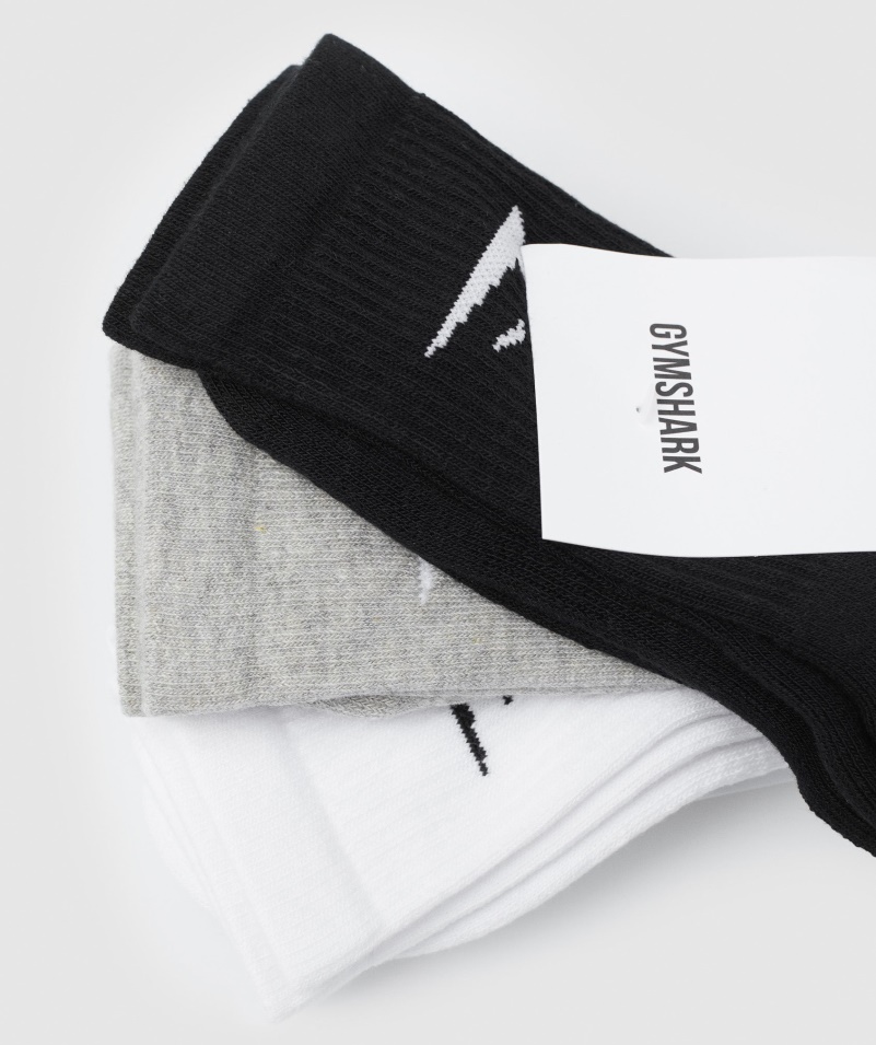 Gymshark Crew Ponožky 3ks Bielo-svetlosivá Marl-čierna