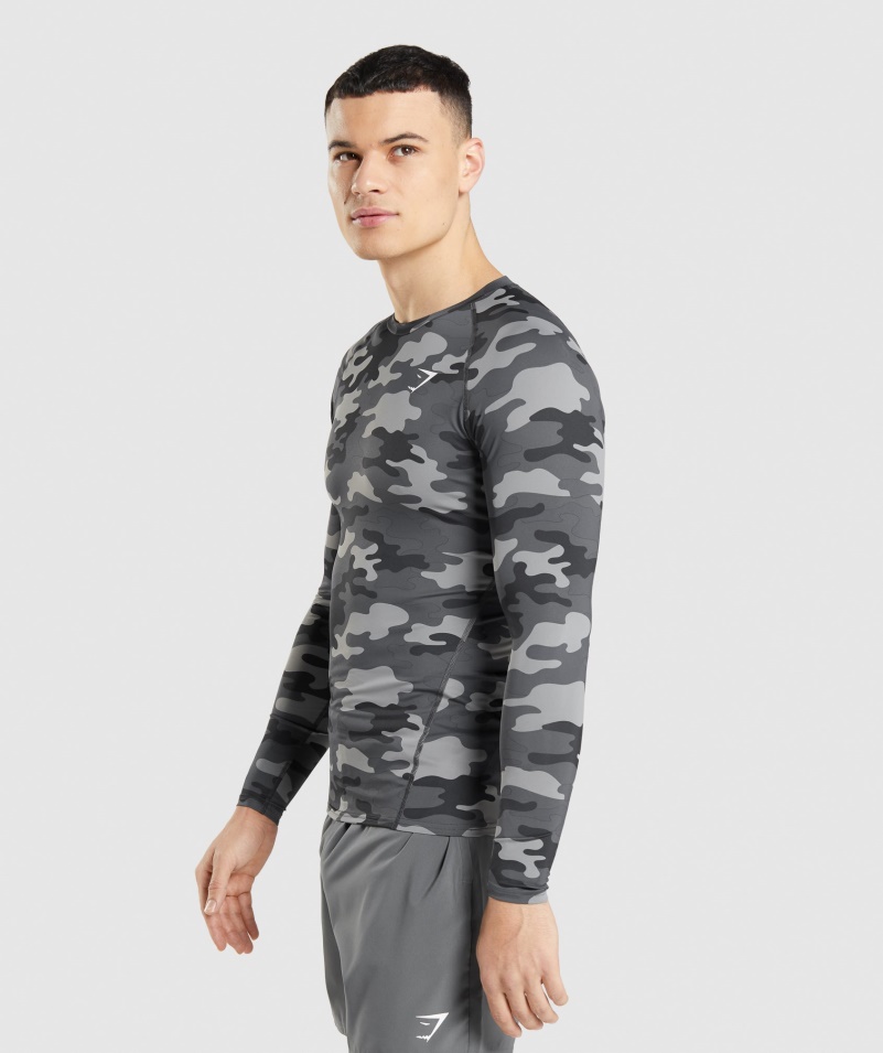Gymshark Element Baselayer Dlhý Rukáv Top Sivá Potlač