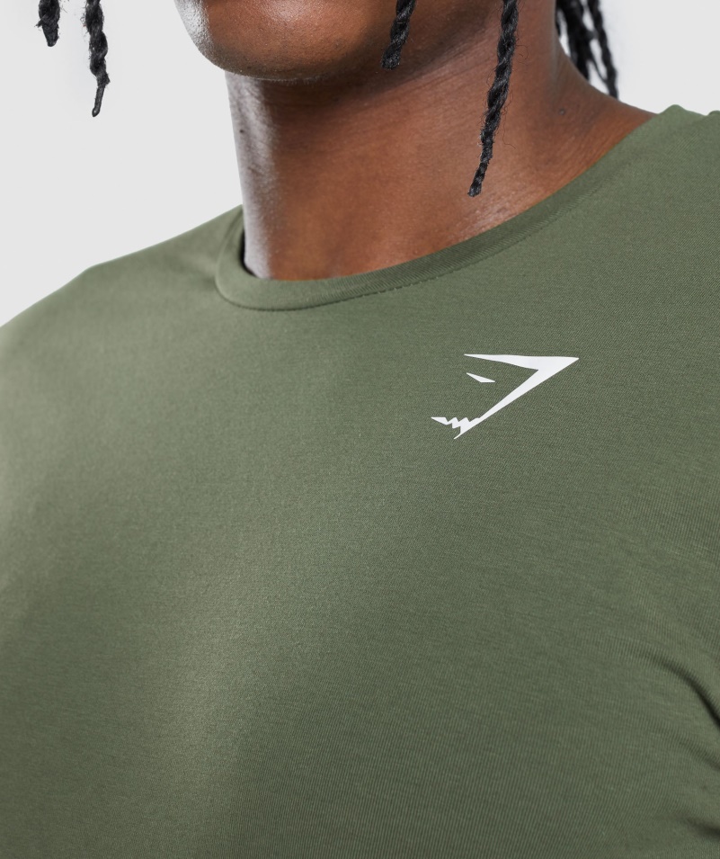 Gymshark Esenciálne Tričko S Dlhým Rukávom Jadro Olivové