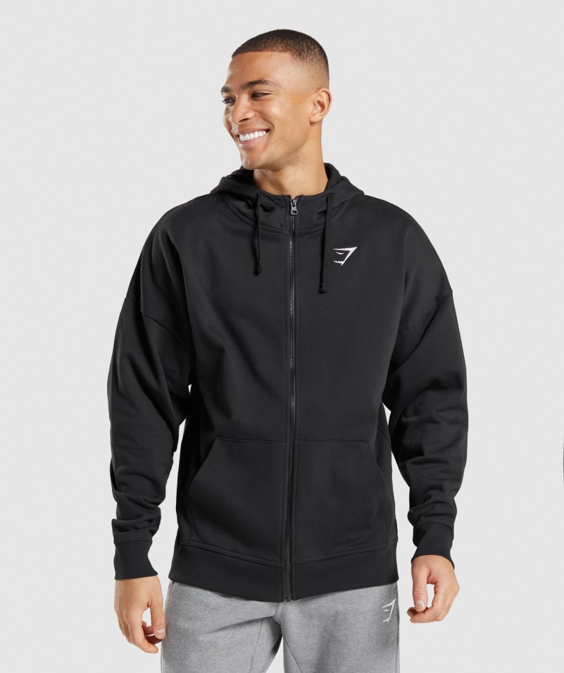 Gymshark Essential Oversized Mikina Na Zips čierna