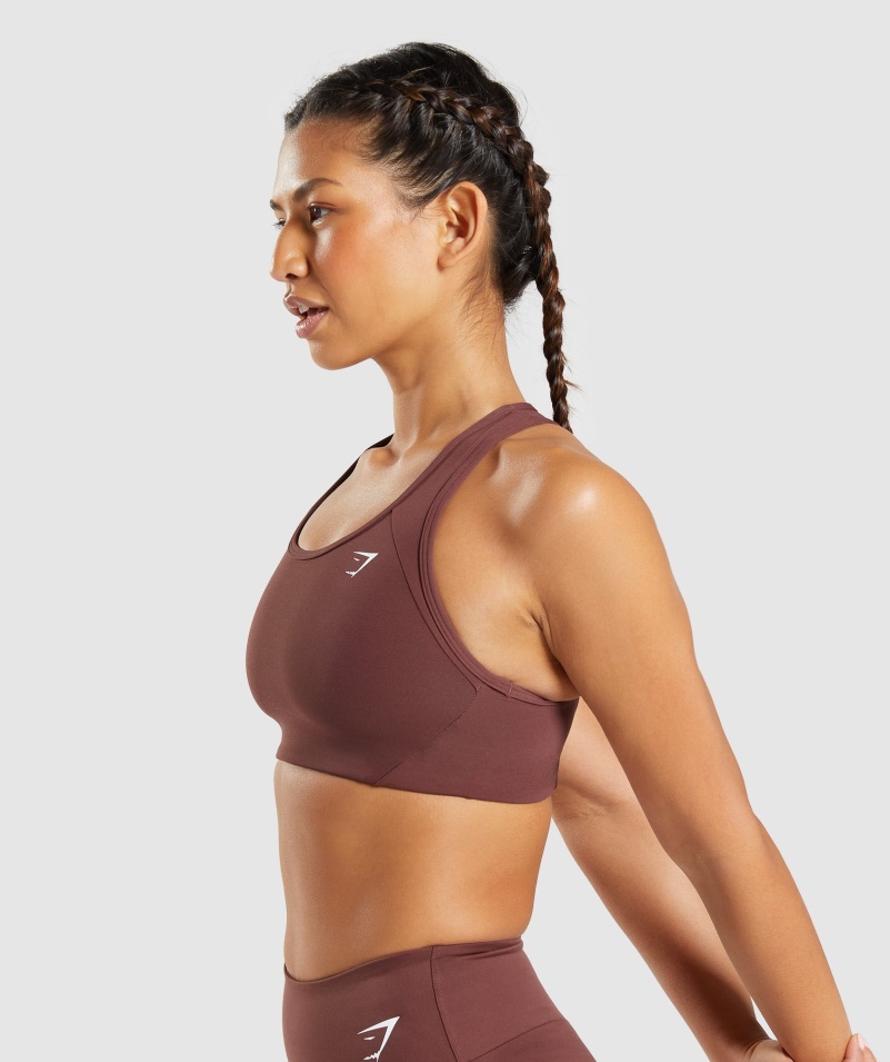 Gymshark Essential Racer Späť športová Podprsenka Cherry Hnedá