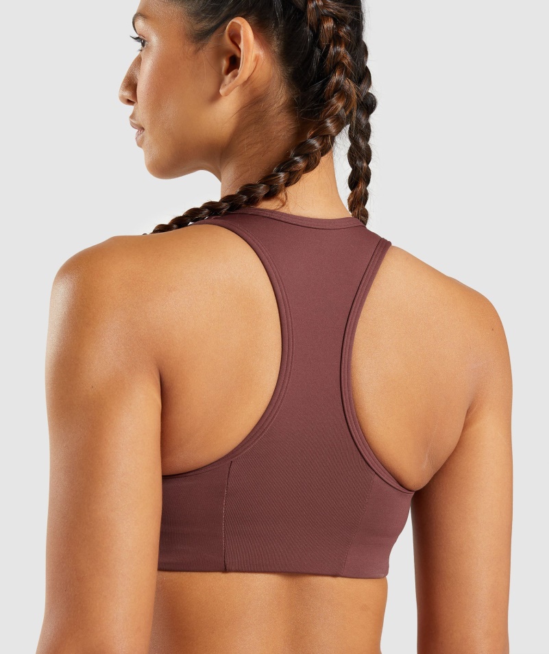 Gymshark Essential Racer Späť športová Podprsenka Cherry Hnedá