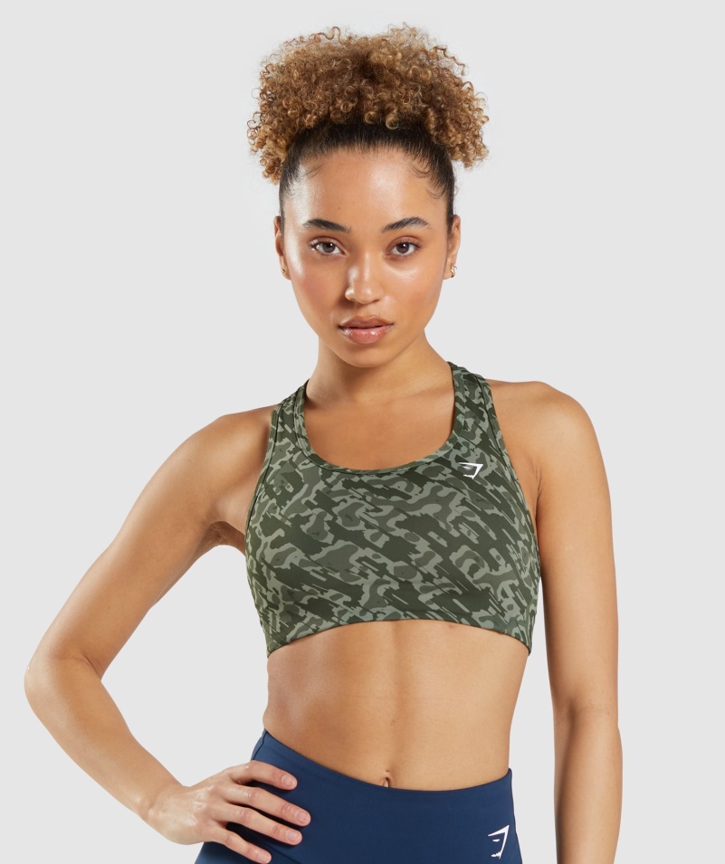 Gymshark Essential Racer Späť športová Podprsenka Zelená Potlač