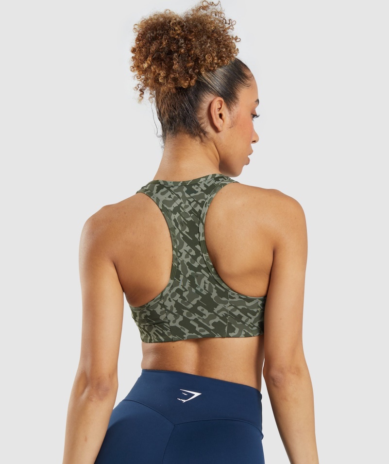 Gymshark Essential Racer Späť športová Podprsenka Zelená Potlač