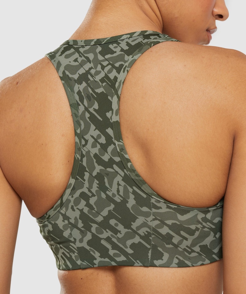 Gymshark Essential Racer Späť športová Podprsenka Zelená Potlač